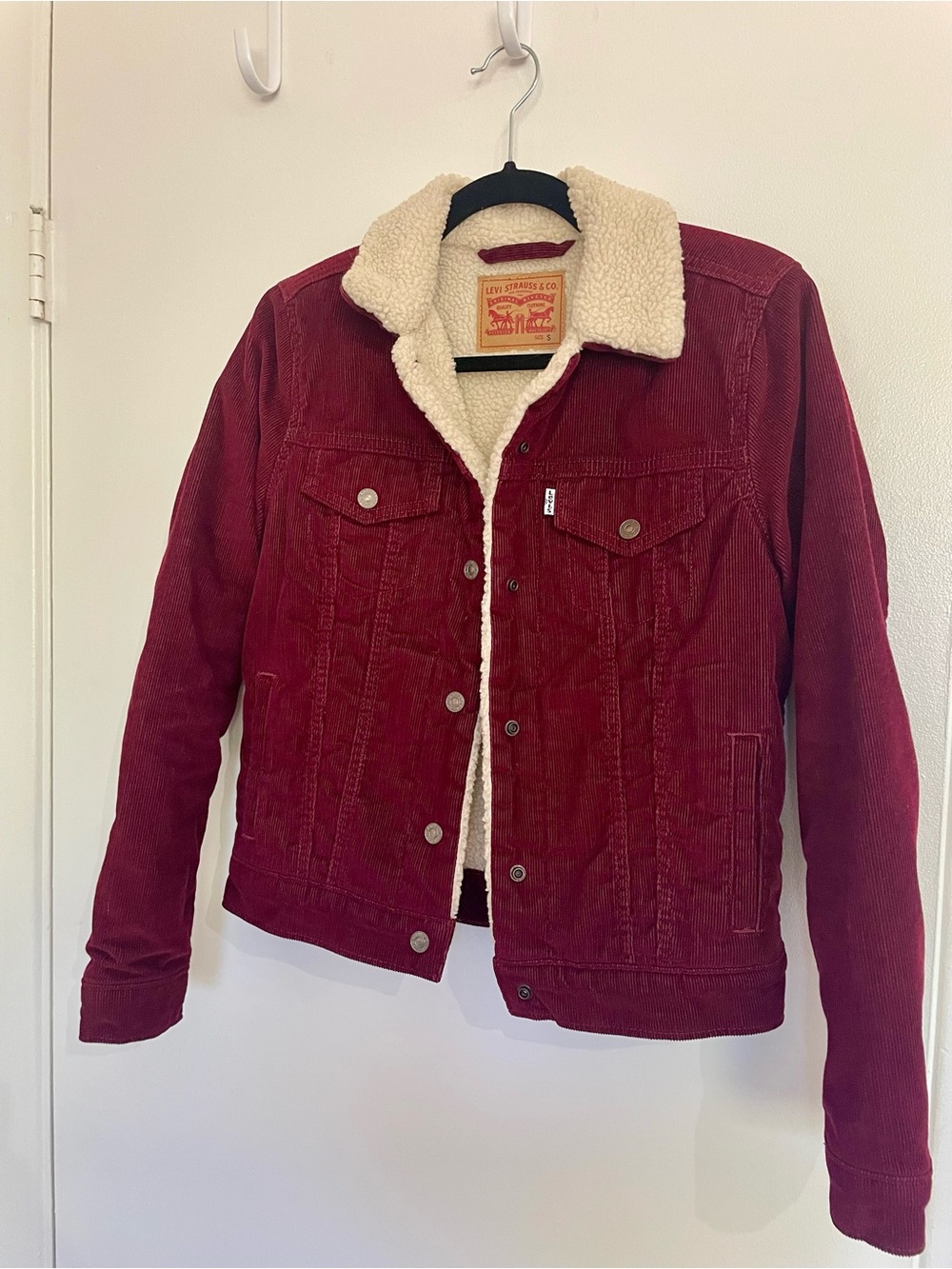 Levi's Women’s Vintage Burgundy Sherpa-Lined Corduroy Trucker Jacket
